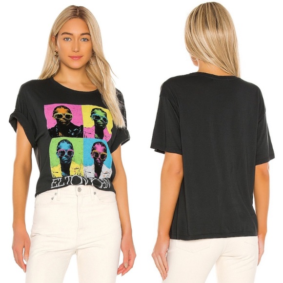Daydreamer Tops - Daydreamer Elton John Pop Color Tee Vintage Black